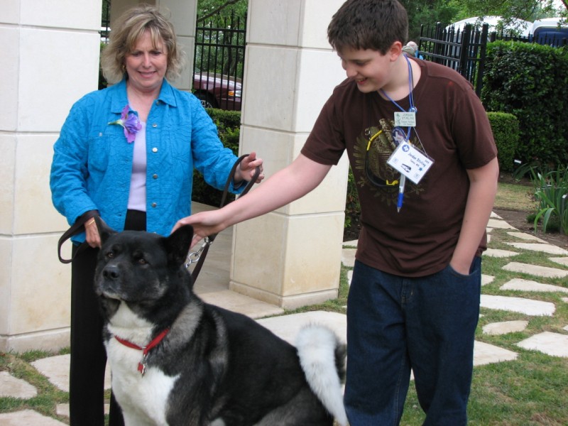 Marney Abel introduces her Akita Seeger to Jordan Stirling.